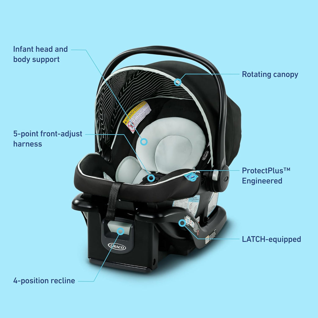 Car Seat, Lightweight Rear-Facing Seat for Babies 4–30 lb, 4-Position Adjustable Base, Latch Installation & ProtectPlus Engineered